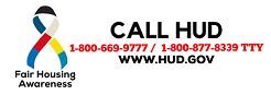 HUD logo with a ribbon and the contact information for HUD